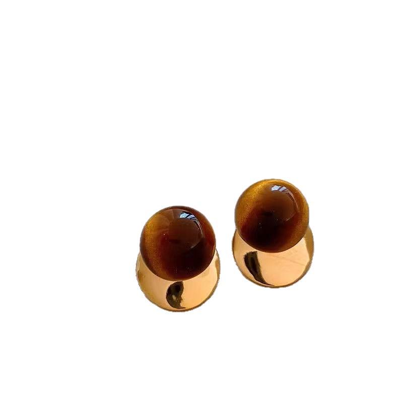 Tiger's Eye Round Stud Earrings - Elegant Women's Luxury Fashion Jewelry