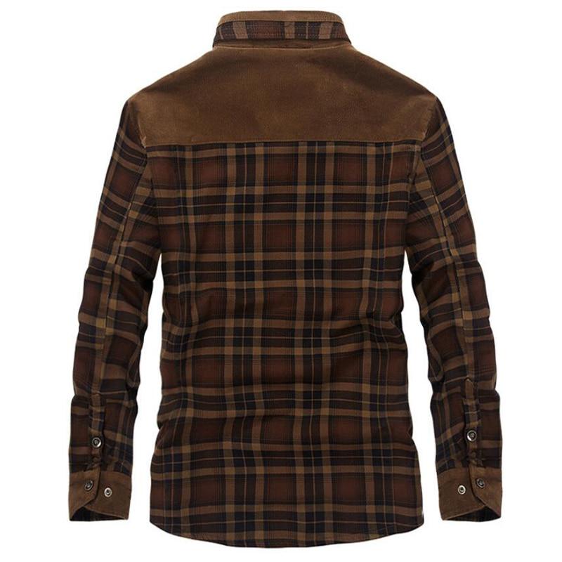 Herbst Winter Plaid Cord Hemd Männer Casual Dicke Warme Shirts Wolle Fleece Mäntel