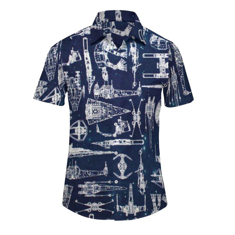 Vintage Anchor Nautical Print Men Short Sleeve Lapel Shirt S