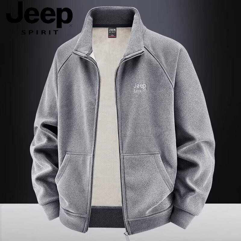 JEEP SPIRIT Men's Stand-up Collar Fleece Zipper Cardigan Jacket