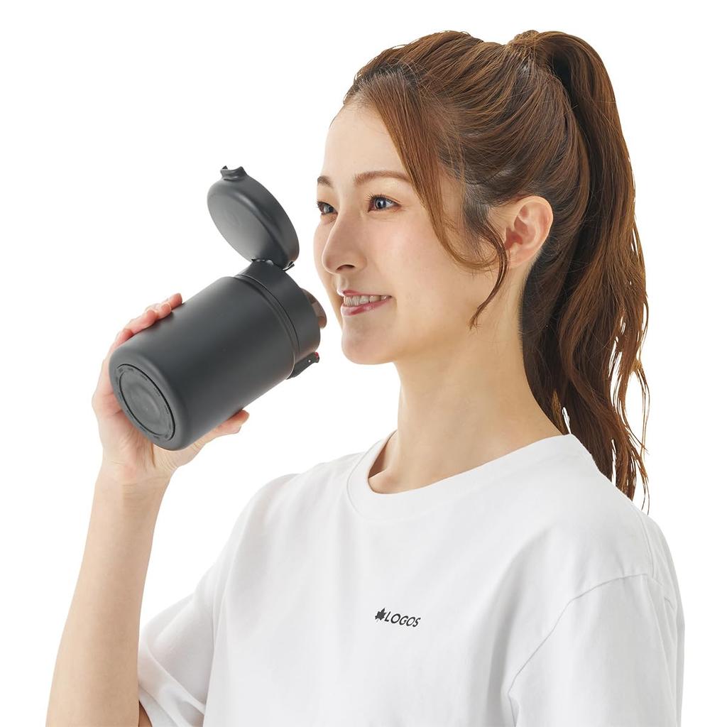 LOGOS ThermoWall Vacuum Insulated Bottle Black 81286171 Camping Mug Bottle Slim Design Lightweight Keeps Drinks Cold and Hot Direct Drinking One-Touch