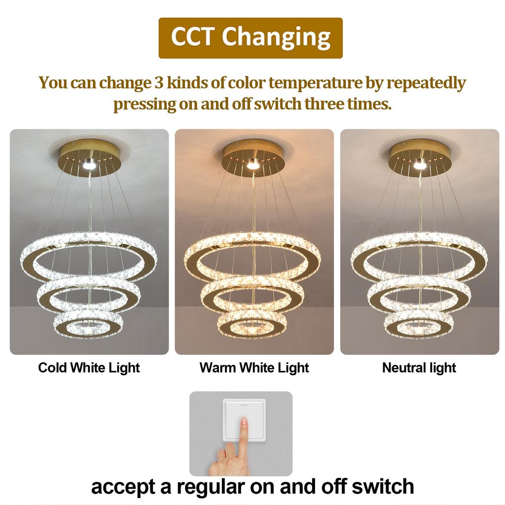 German Warehouse Gold 3 Ring LED Ceiling Light 3 Color Temperature Stainless Steel Material Remote Control Surface Fixtures