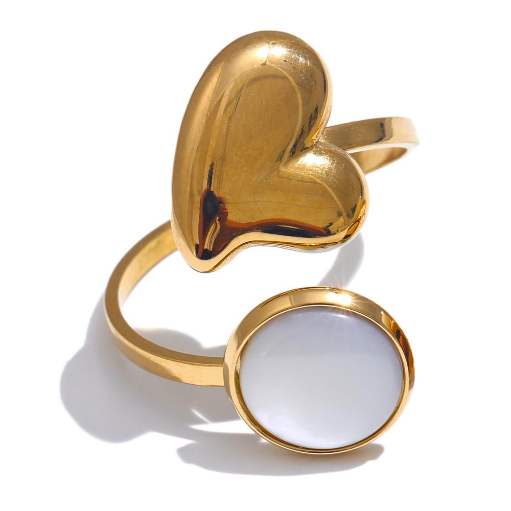 

Yhpup Fashion Natural Shell Heart Love Square Adjustable Opening Ring Stainless Steel 18K Gold Color Stylish Chic Finger Jewelry resizable