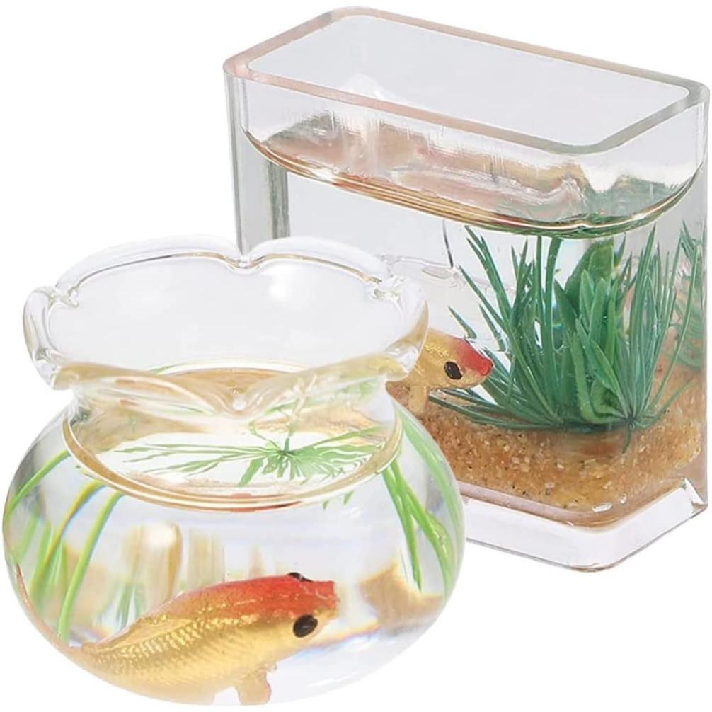 Miniaturowa miska dla lalek, miniaturowe akwarium, mała szklana miska dla złotej rybki do ogrodu wróżek, ozdoba, akcesoria do dekoracji domku dla lalek