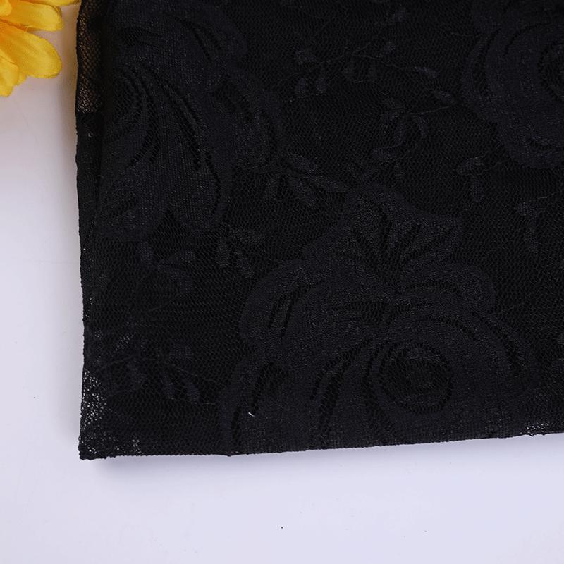 Black Peony Stretch Lace Bodysuit with Large Peony Flower Trim