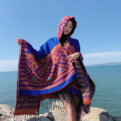 Shawl Ethnic Style Travel Wear Summer Scarf Women'S Cardigan With Hooded Cape Fringed Cape