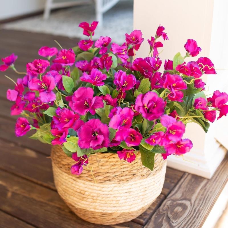 Bright 7 Head Plastic Hibiscus Floral Display Long Time Outdoor Artificial Flower For Backyard And Decors Decoration