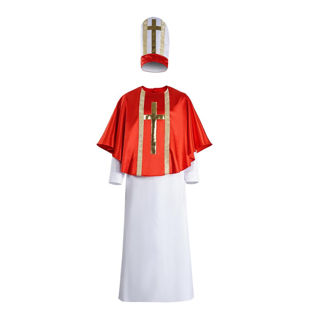 

Halloween Costume Cosplay Priest Robe With Red Cloak For Stage Performance XXXL