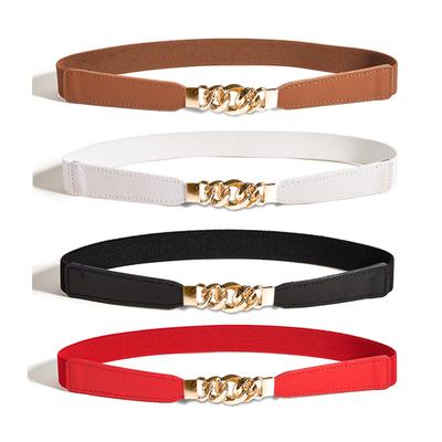 Women's Thin Belt with Skirt and Coat Fashionable Versatile Simple Metal Pair Buckle Elastic Waist Seal for Women