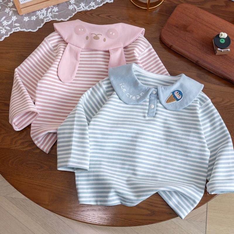 Babyrandiga broderade toppar med dockkrage Söta och gulliga avslappnade lössittande långärmade toppar för vår och höst