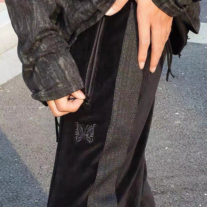 

Needles Talk Butterfly Special-Interest Fashion Brand American Stripes Straight-leg Casual Loose Men s Wide Leg Pants Needles Black Soul Velvet Butterfly Pants XL