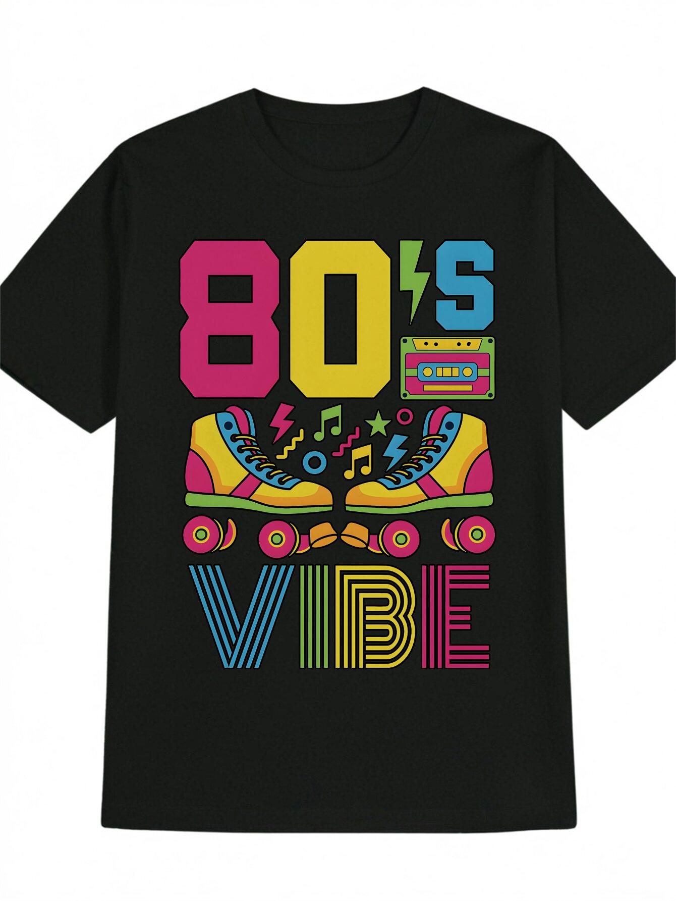 80s Vibe Graphic T-shirt - Casual Crew Neck S