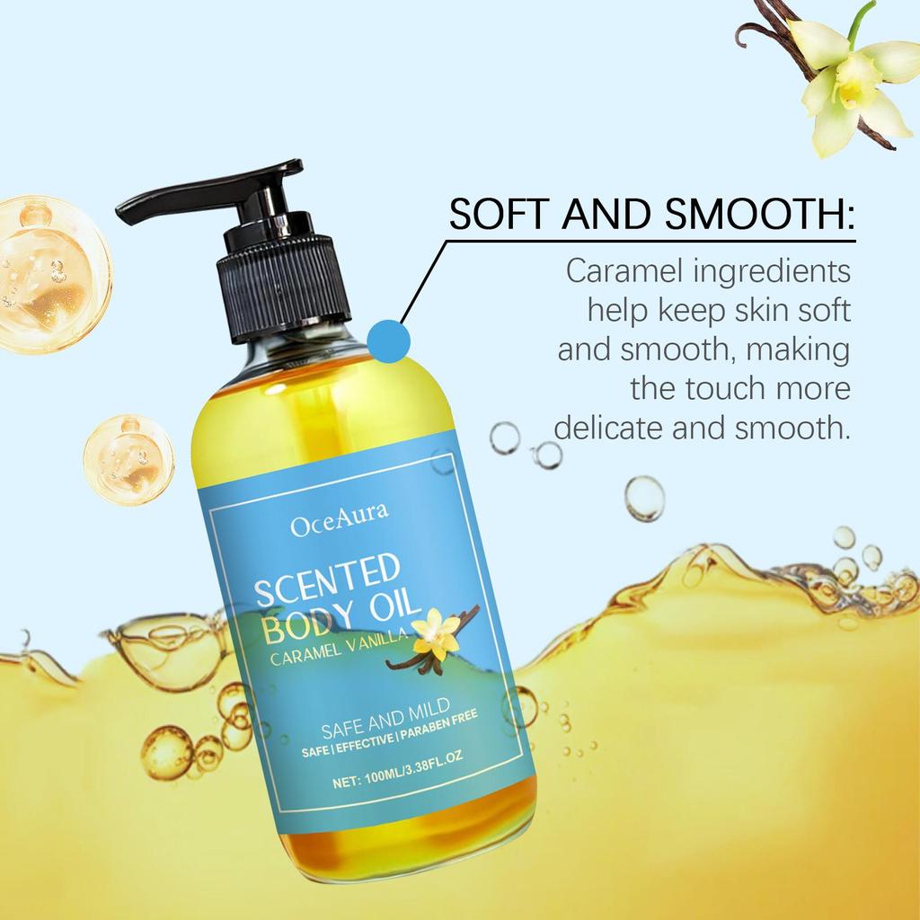 OceAura Caramel Vanilla Body Oil Moisturizing Moisturizing Soothing Skin Autumn and Winter Nourishing Massage Care Oil 100ml