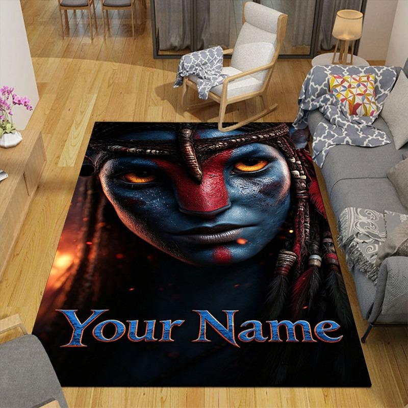 Custom 1Pc Avatar Style Blue Portrait Flannel Personalized Rug Non Slip Floor Mat Soft Carpet for Living Bedroom Office Home Decor Gift