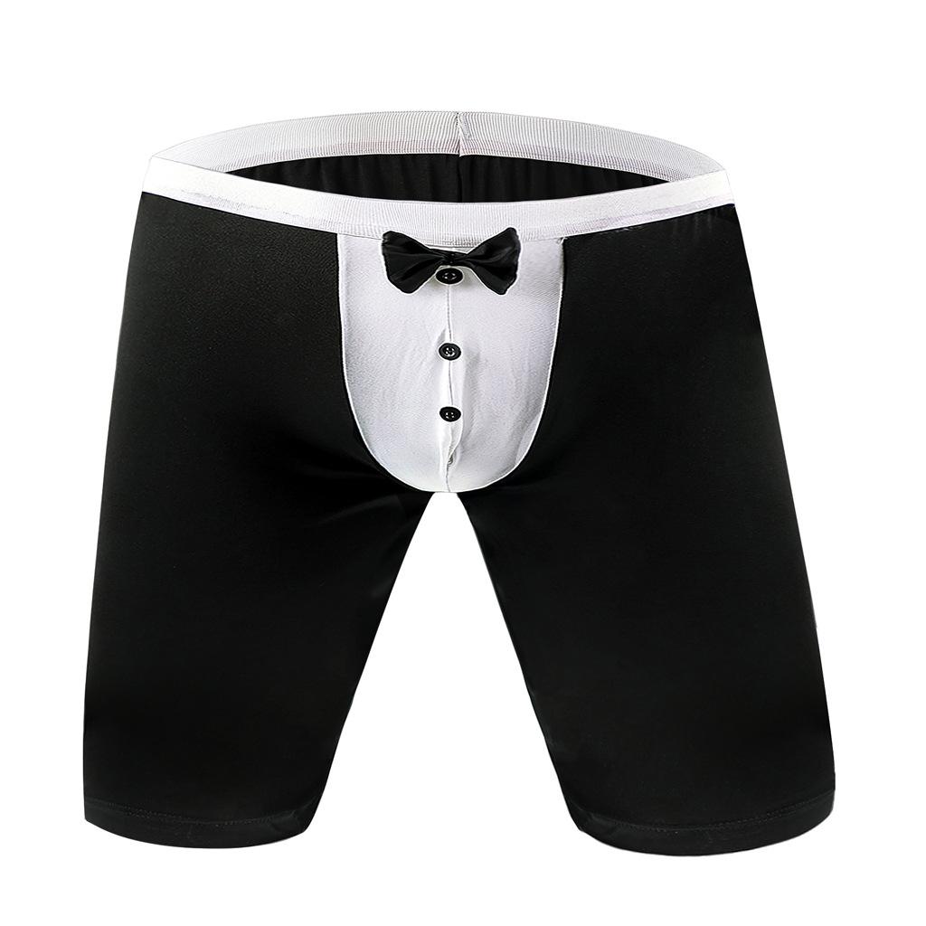 Men'S Sexy Tuxedo Boxer Briefs Sissy Pouch Shorts Panties With Bow Tie Waiter Costume Lingerie Underwear Nightclub Maid Uniform