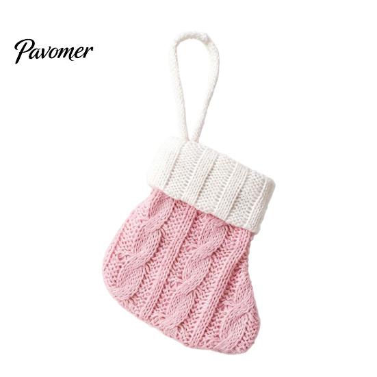 Small Holiday Stocking Ornaments Christmas Tableware Holder, Knitted Stockings Spoon Knife Fork Cutlery Holders Bag for Fireplace, Tree, Party Dinner