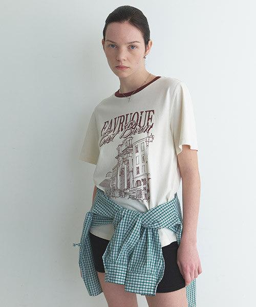 Onaenon Color Block Neck Artwork T-Shirt New6Me424