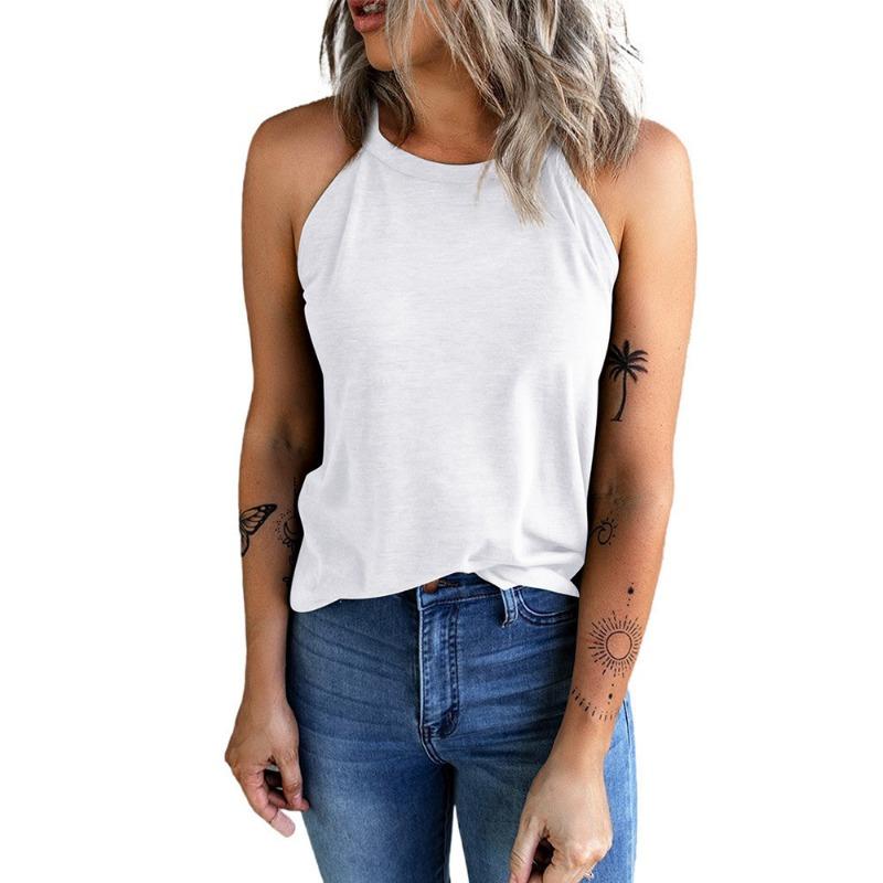 Women Halter Neck Sleeveless Tank Top Solid Color Casual Cami TopHalter Neck S белый