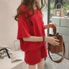 Women's Summer 2023 Loose-Fit Two-Piece Suit: Fashionable Short-Sleeve Top & Shorts for Casual Running or Student Style.