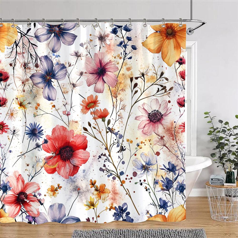 Beautiful Botanical Floral Shower Curtain Watercolour Painting Art Creative Vintage Style Polyester Bath Curtains Bathroom Decor