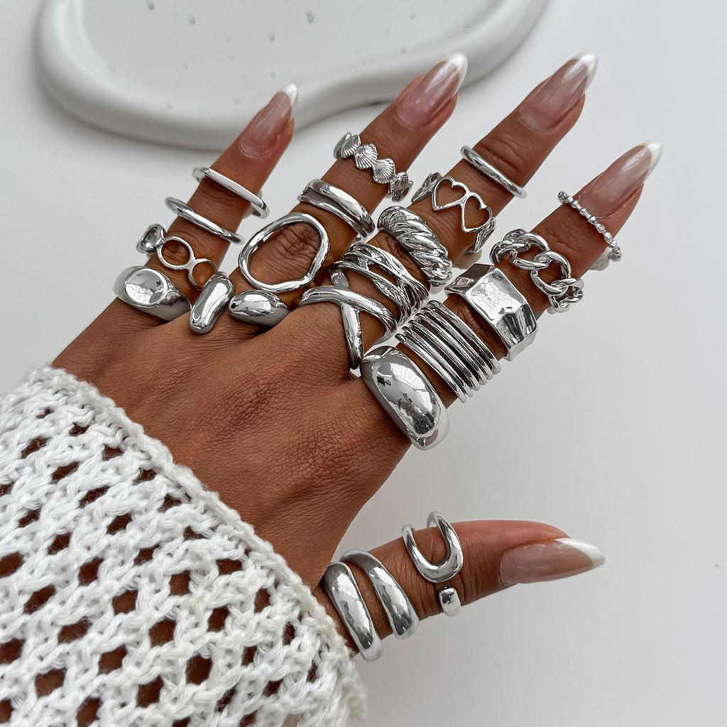 Irregular Exaggerated Punk Retro Ring Set Boho Hollow Out Jewelry Gifts Accessories for Woman Girl Geometric Metal Opening Rings Gold Silver Color