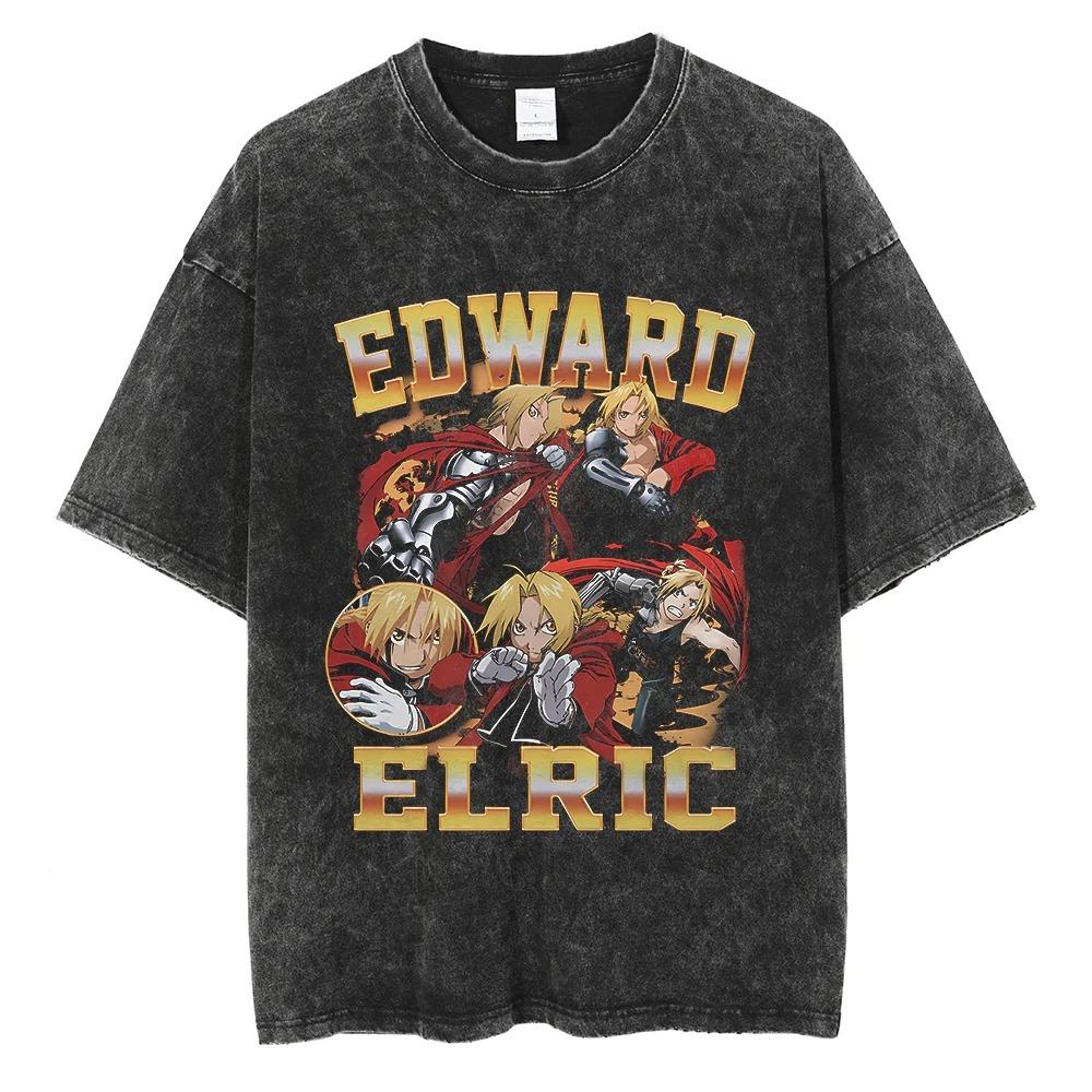 Fullmetal Alchemist Edward Elric Vintage Collage Washed Oversized T-Shirt | Anime Streetwear Tee L