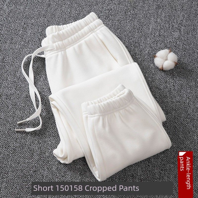 Spring Red Pure Cotton Casual Female Winter Fleece-Lined Track Pants