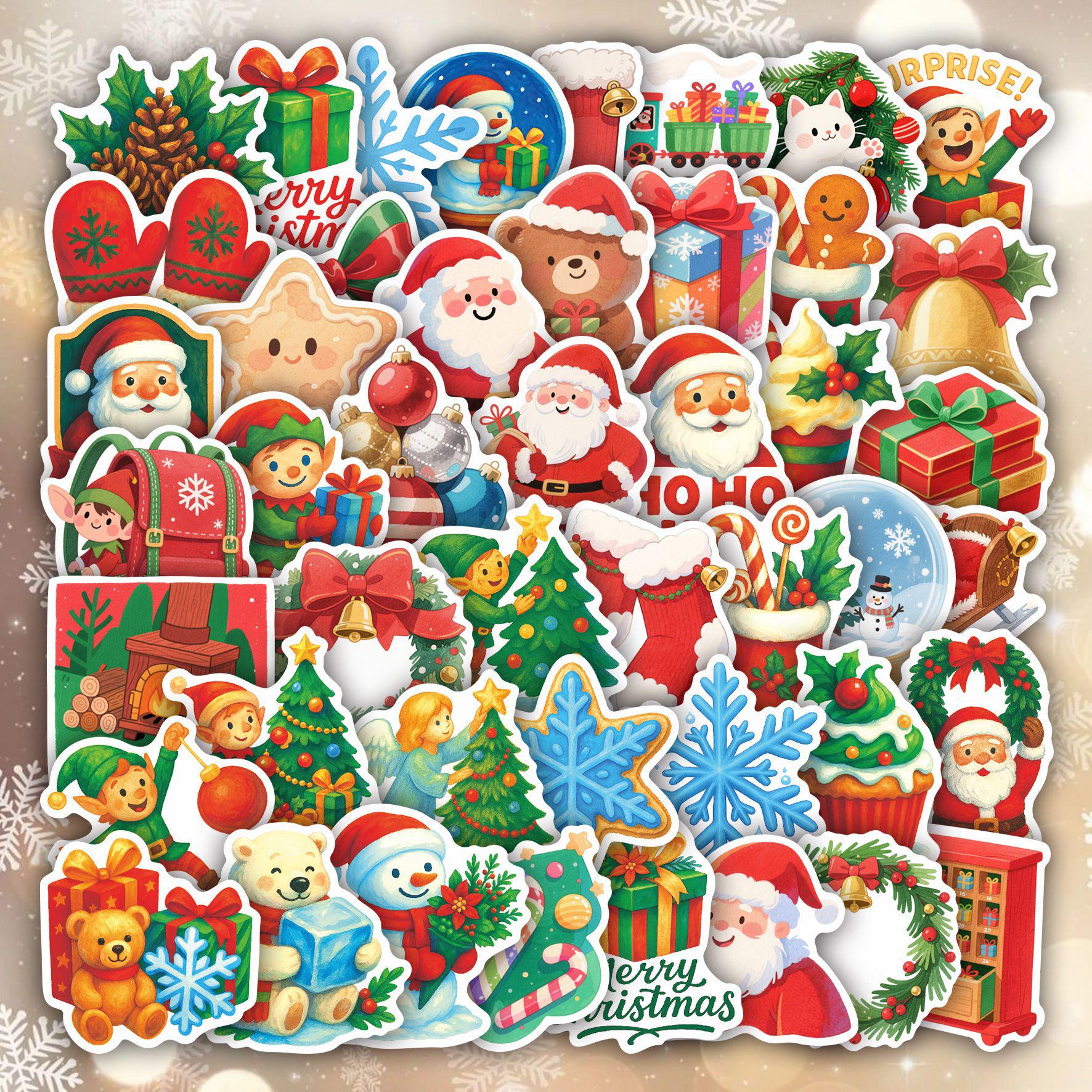 

50 Sheets PVC Christmas Cartoon Creative Stickers for DIY Phone Case & Notebook Decoration цветочный