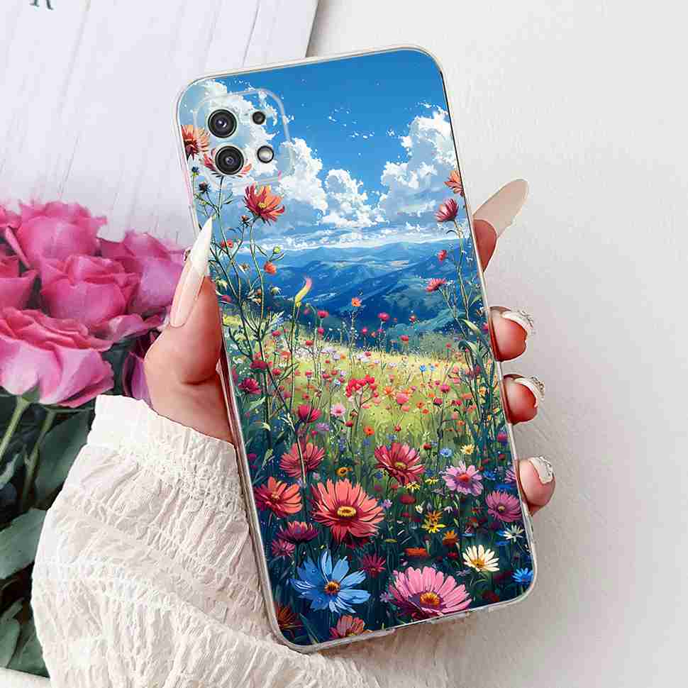 For Samsung Galaxy A22 5G Case SM-A226B Fashion Flower Bear Soft Silicone Cover For Samsung A22 A22 SM-A226BRN 6.6" Phone Casing