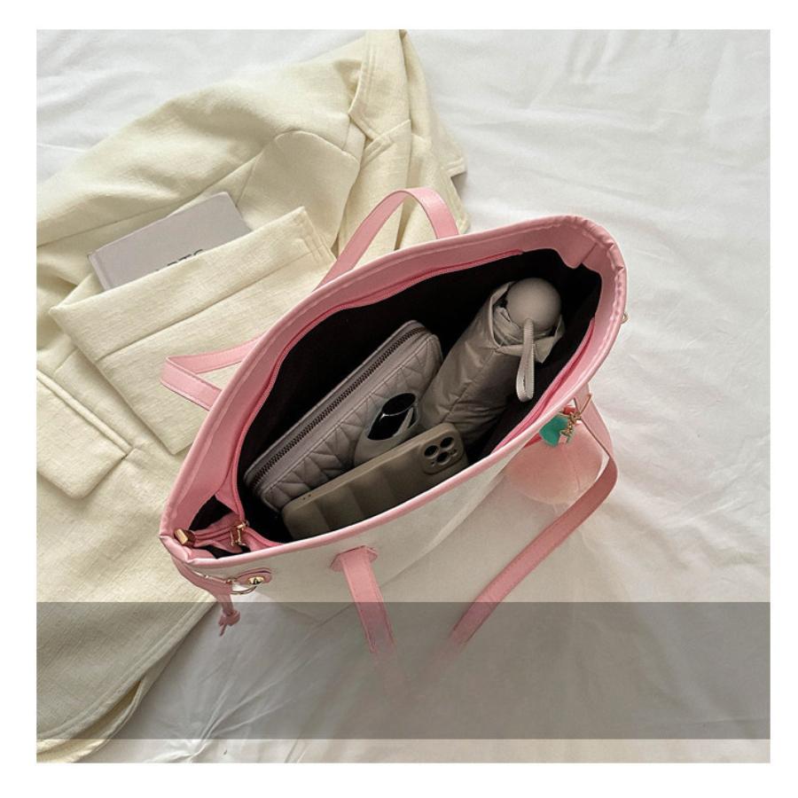 Large Capacity Korean Style Tote Bag Simple Casual Solid Color Work Shoulder Bag for Women