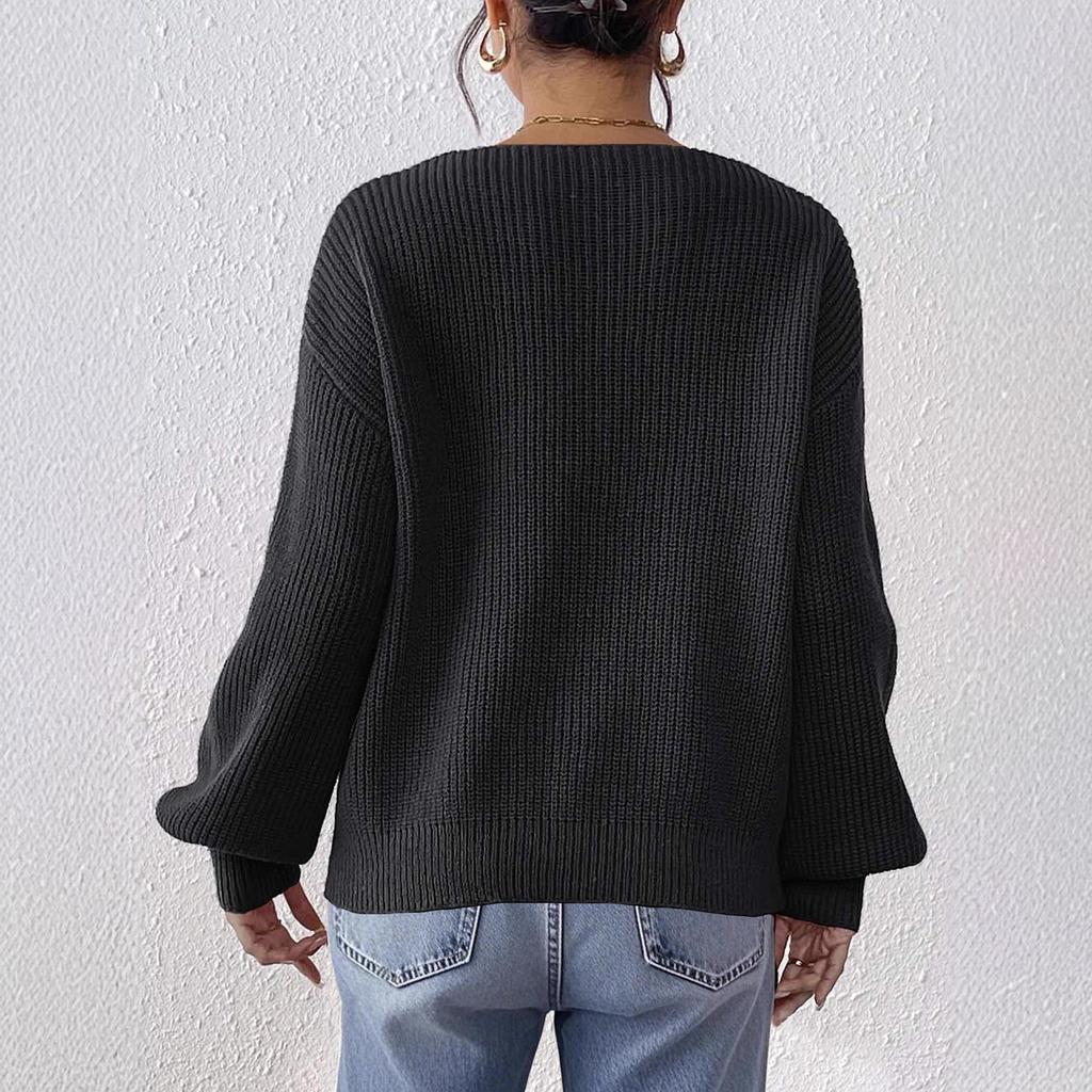 Lace Sequin Collar Flower, Spliced V-neck, Pullover Top, Women's Clothing, Loose and Lazy Style, Long Sleeved Sweater