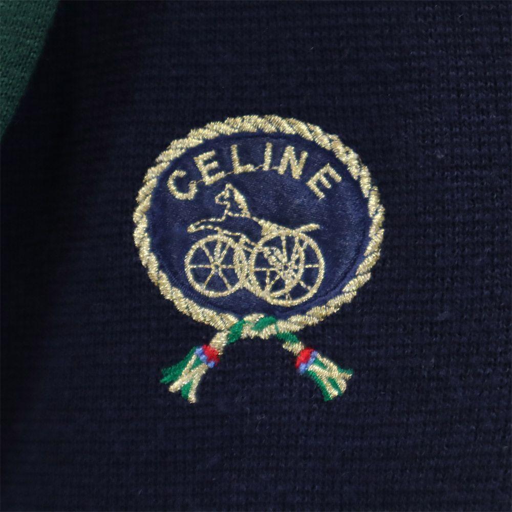 Celine Made In Japan Wool Blend Knit Jacket 35.4" Navy X Green Baby Kid's Used