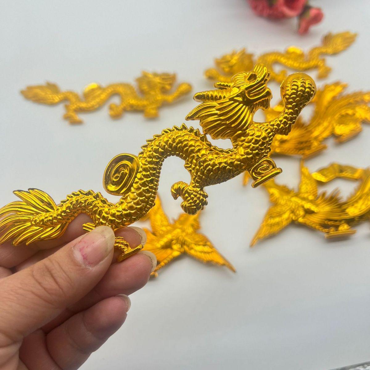 Mid-Autumn Festival Origami: 3D Gold Dragon & Phoenix Double-Sided Paper Ornament for Buddhist Sacrificial Ceremonies 1 piece