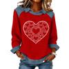 Damenmode Ausgestelltes Langarm Denim Patchwork Sweatshirt Valentinstags-Print Lässiges Pullover-Oberteil