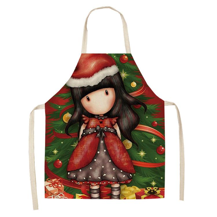 Cartoon Kitchen Apron Cute Girl Print Linen Ladies Kitchen Home Roasted Life Bib Apron Household Cleaning Tools Delantal