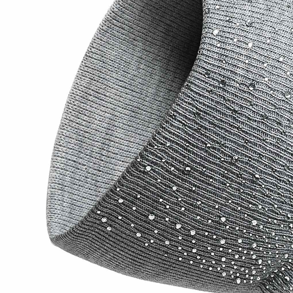 Warm Rhinestones Knitted Caps Pinstripe Hats Slouch Beanie Outdoor Fall Winter