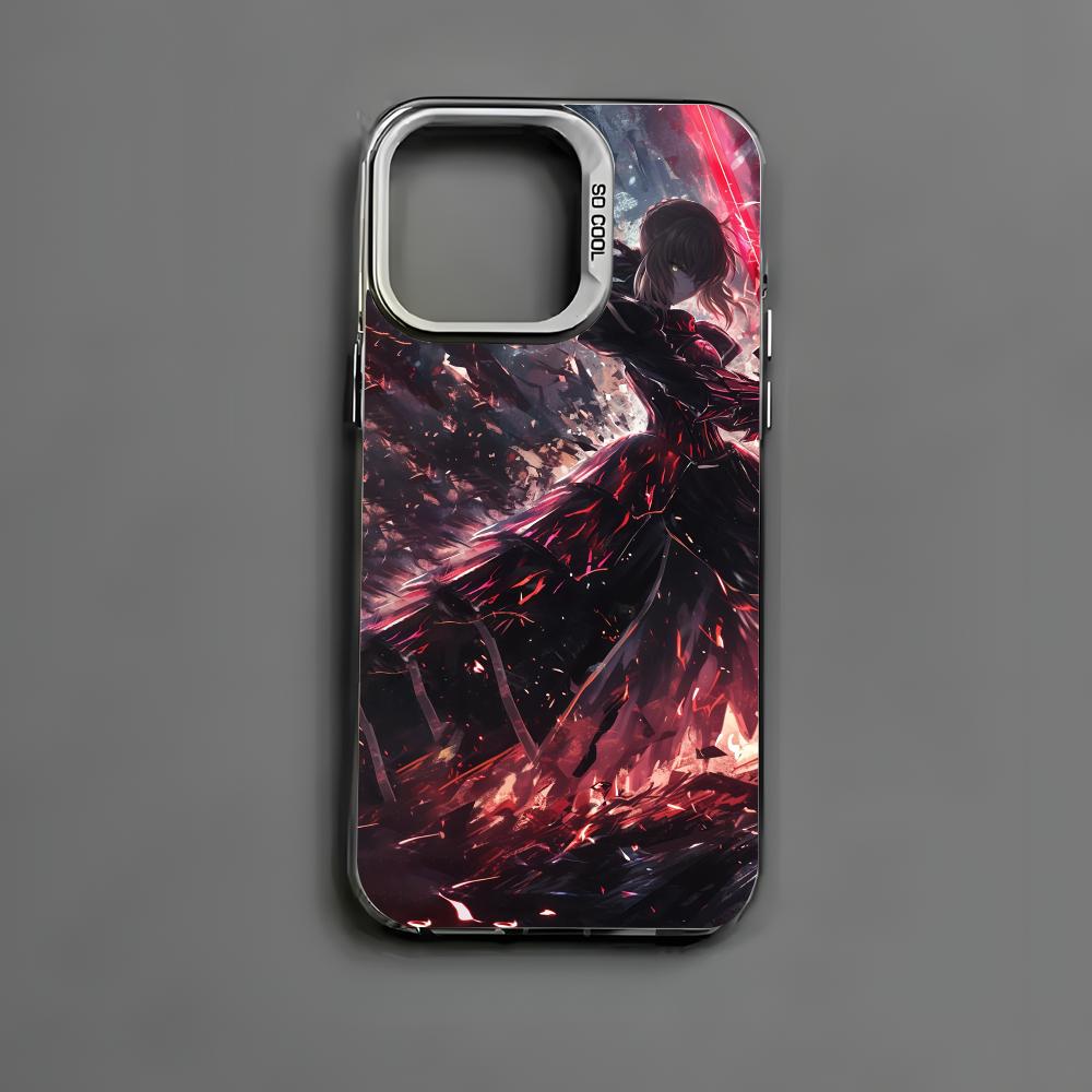 Fate Zero Stay Night S-Saber Phone Case For iPhone 16 15 14 13 12 11 Pro Max Black Matte Multicolor Laser Metallic Aurora Cover