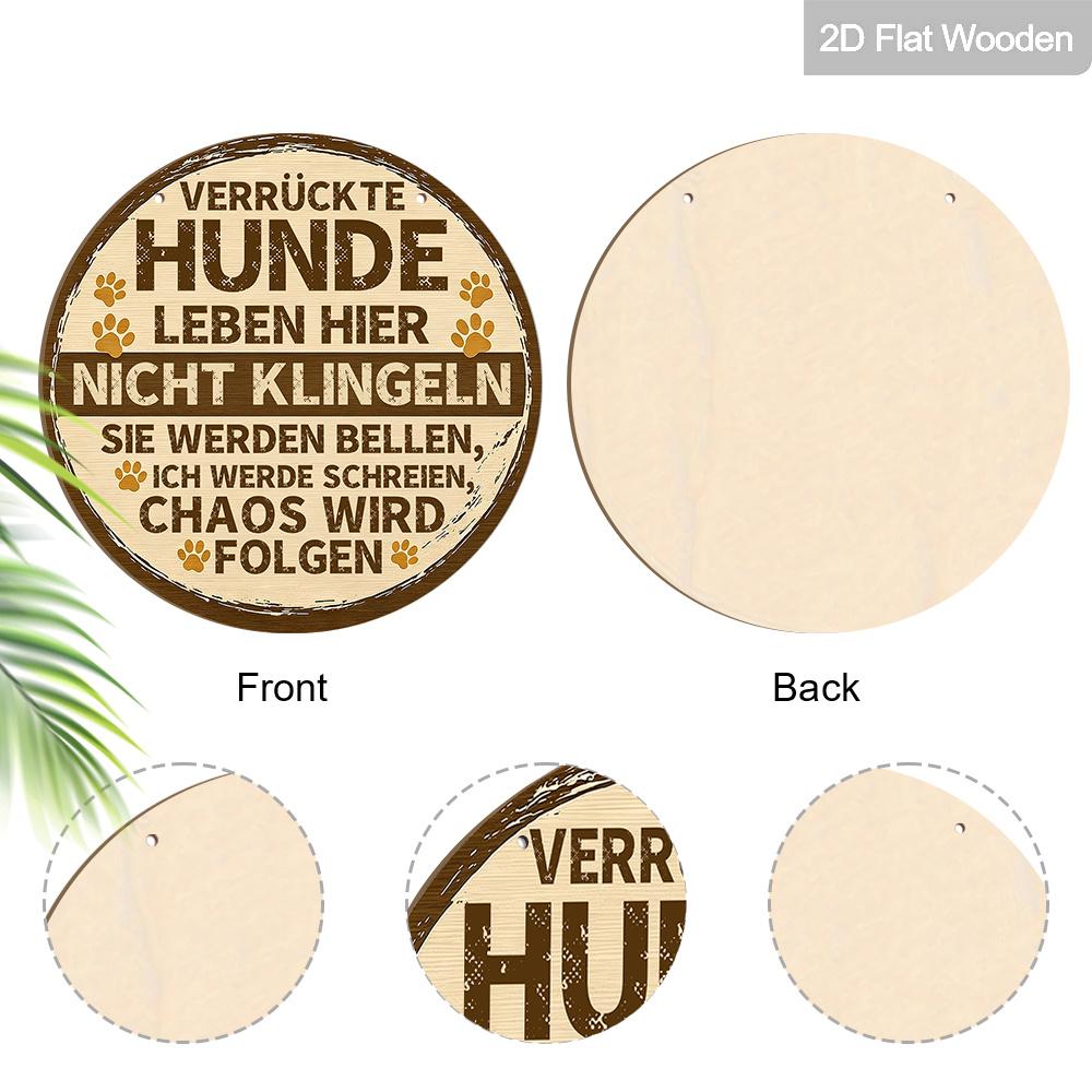 2D Flat Funny German " Leben Hier" Round Wooden Hanging Sign, Do Not Ring Doorbell Funny Warning Decorative Sign Suitable for Decorating Courtyards