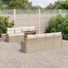 Ensemble de Canapé de Jardin 9 pièces Beige Rattan Poly Acacia, Canapé 2 places avec Coussins Beige Rattan Poly 3349434