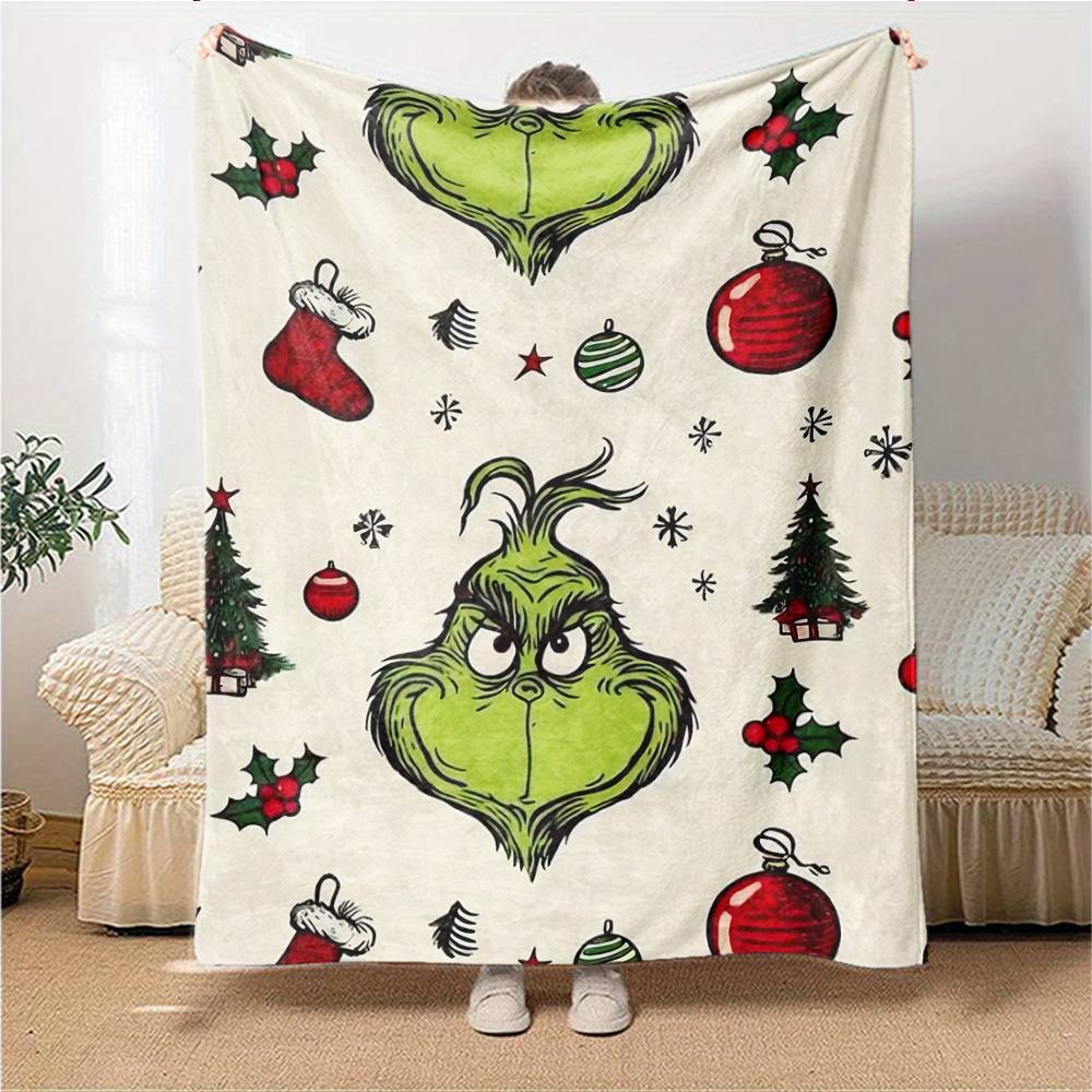 Grinch Christmas Blanket Soft Throw Blanket For Home Bedroom Bed Sofa Travel Office Solid Christmas Blanket