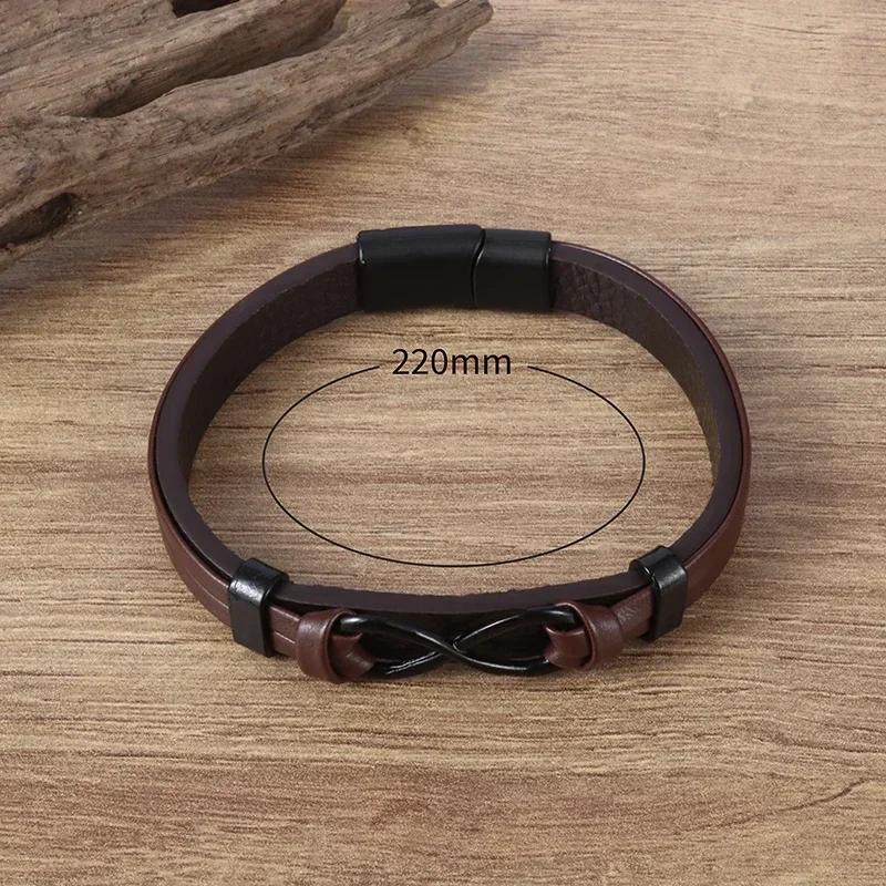 Mens Womens Couple Metal Infinity Sign Leather Bracelet Magnetic Closure Charm Bracelet Leather Wristband Casual Jewelry