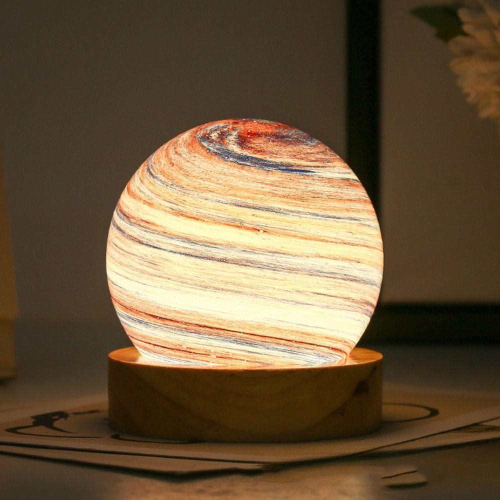 With Wooden Stand 3D Planet Glass Lamp USB Plug in Crystal Ball  Children Birthday Gift