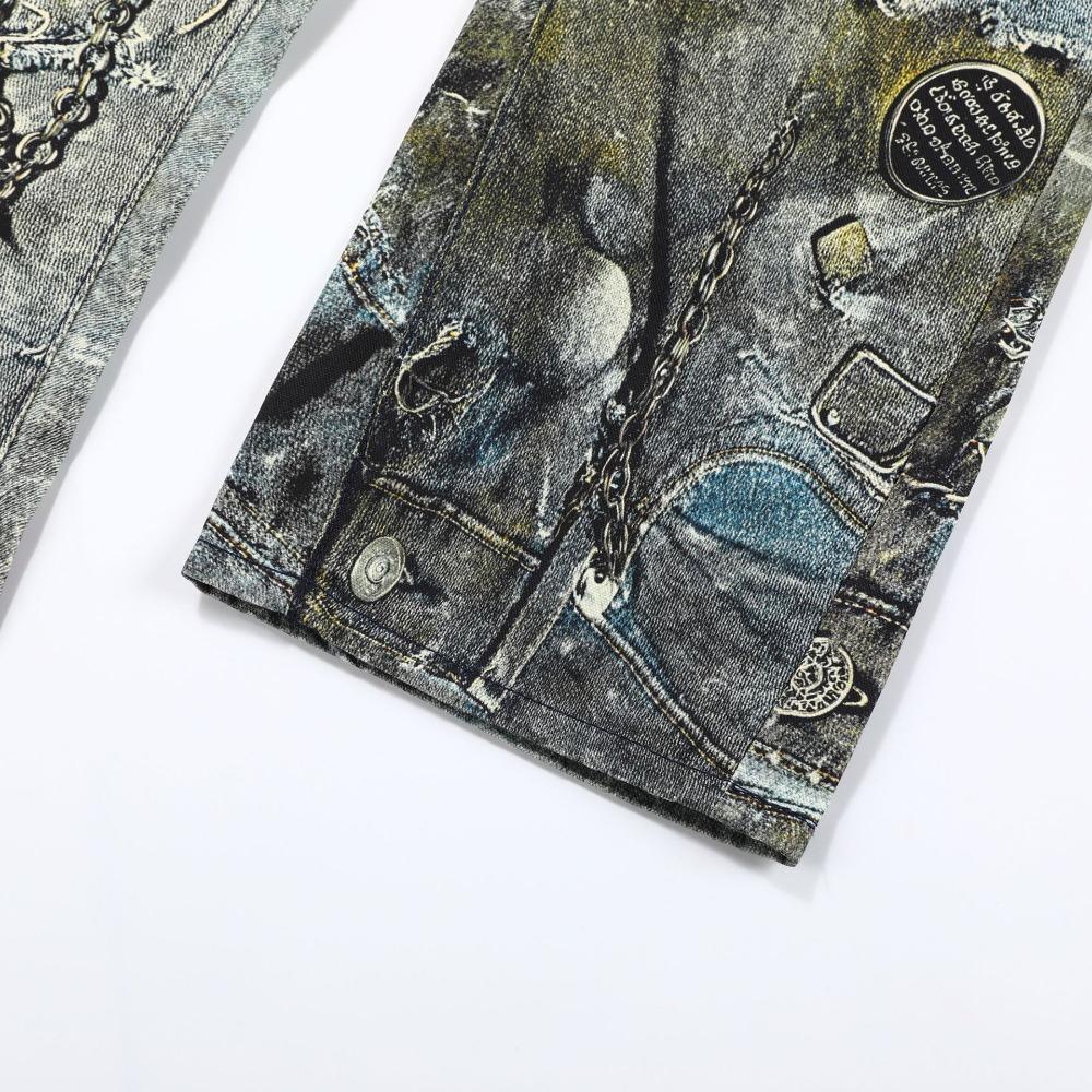ZYLLO Herr Hög Street Oversized Hip Hop Jeans Byxor 3D-tryckta Vintage Denimbyxor Mode Streetwear Målade Raka Jeans