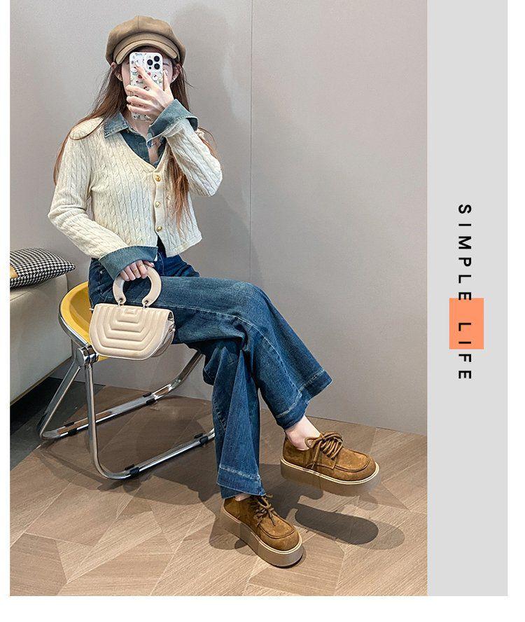 Women's Spring Retro Lace-up Thick Sole Loafers - Height-Boosting Versatile Birkenstock Style.