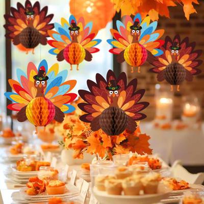 Thanksgiving Turkey Honeycomb Ornament Hanging Paper Turkey Honeycomb Decoration for Thanksgiving Party Favors Dining Table Decor