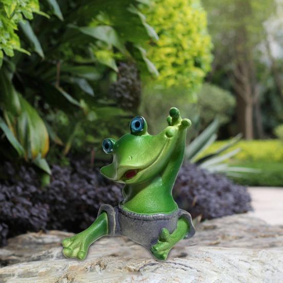 Yousheng Garden Frog Statue Cartoon Sitting Frog Resin Figurine Animal Sculpture Indoor Outdoor Planter Pot Home Office Desktop Decoration Ornament