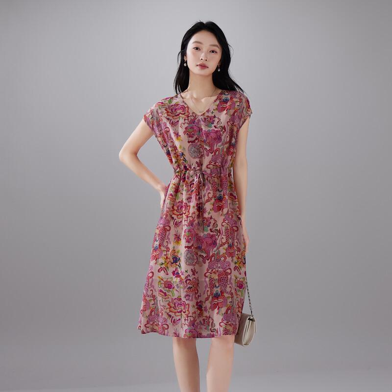 SOFSIL 2026 Summer 100% Silk Chinese Style Print Dress