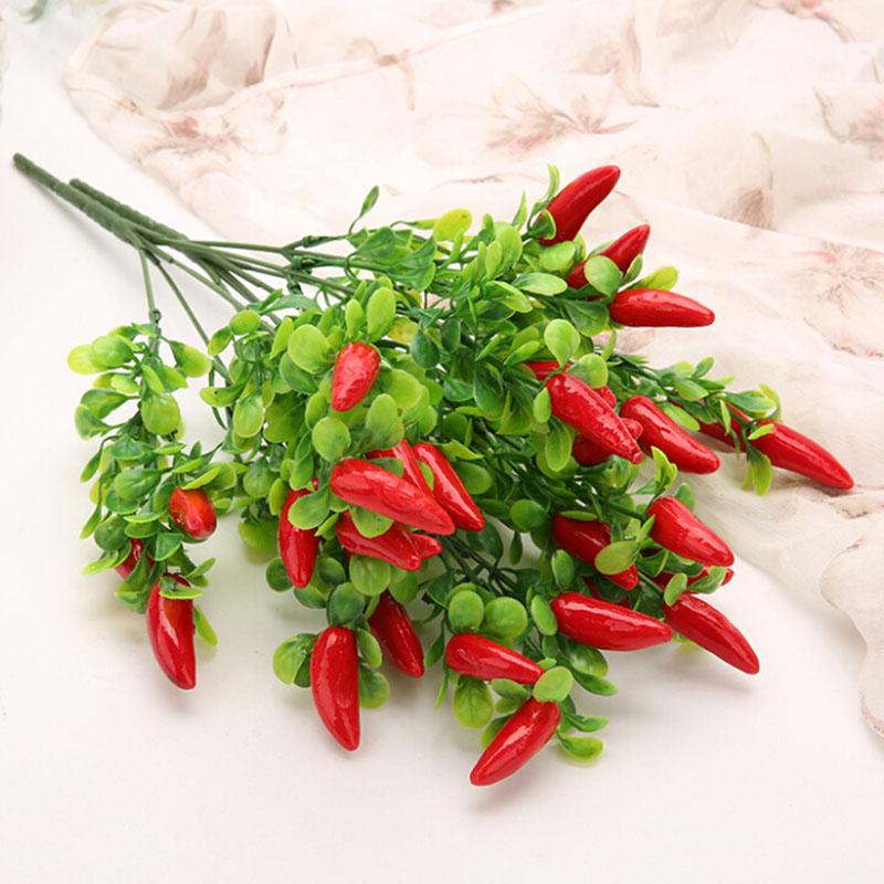 10PCS Artificial Pepper Bouquet Fake Chili Bouquet Simulation Fruits Pepper Bunch Plastic Fake Plant for Home Party