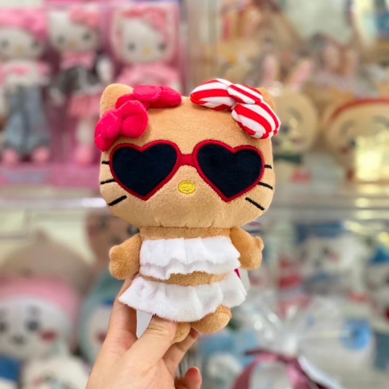 12cm Summer black Tanned Skin Series Float Ring Plush Toy Keychain Red White Kitty cat Stuffed Backpack Charm