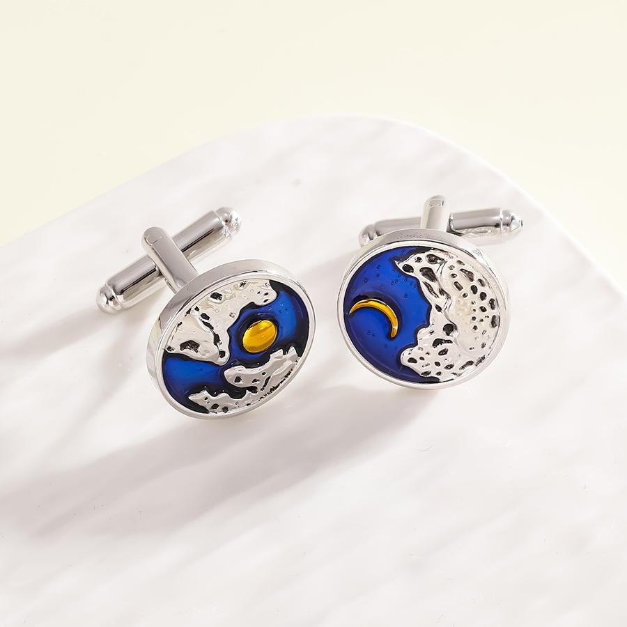 

Круглые Запонки Шик с Росписью Солнце Луна из Цинкового Сплава с Синей Эмалью Пуговицы для Манжет Мужские Модные Аксессуары Подарки Blue